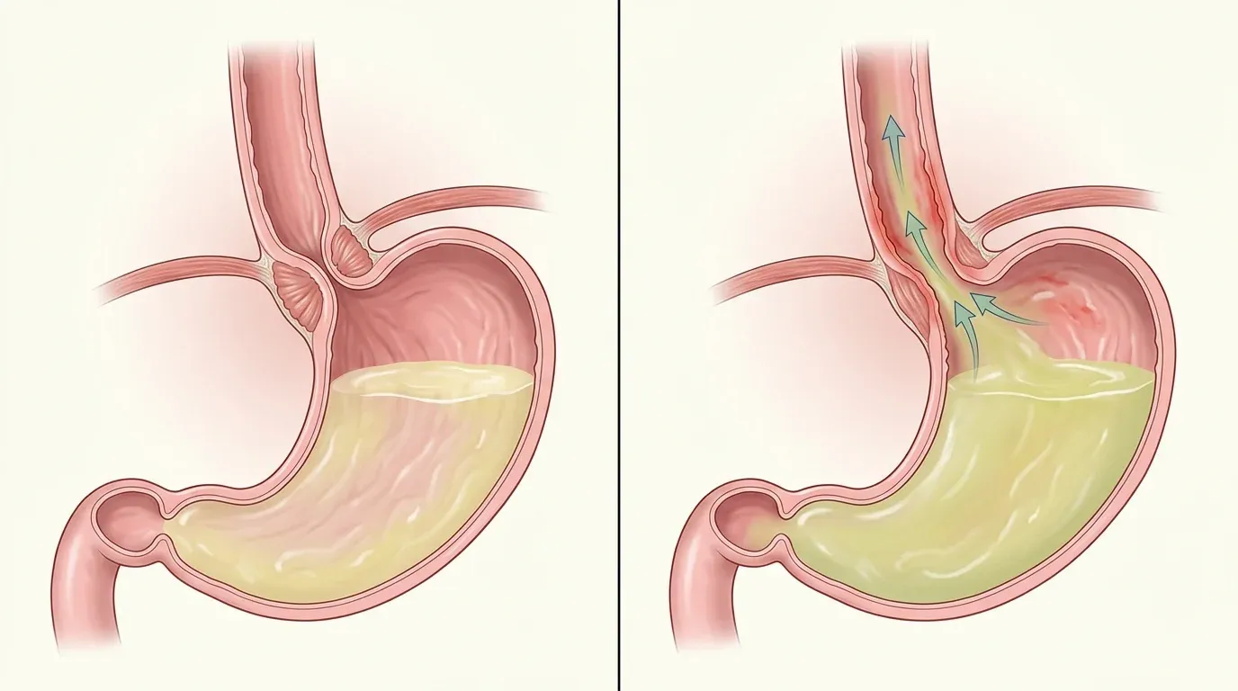 comparison of a healthy lower esophageal sphincter and one with GERD