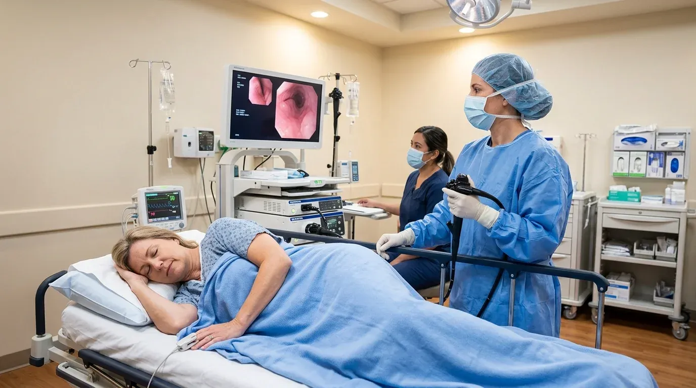 patient undergoing painless endoscopy under sedation in a modern medical clinic