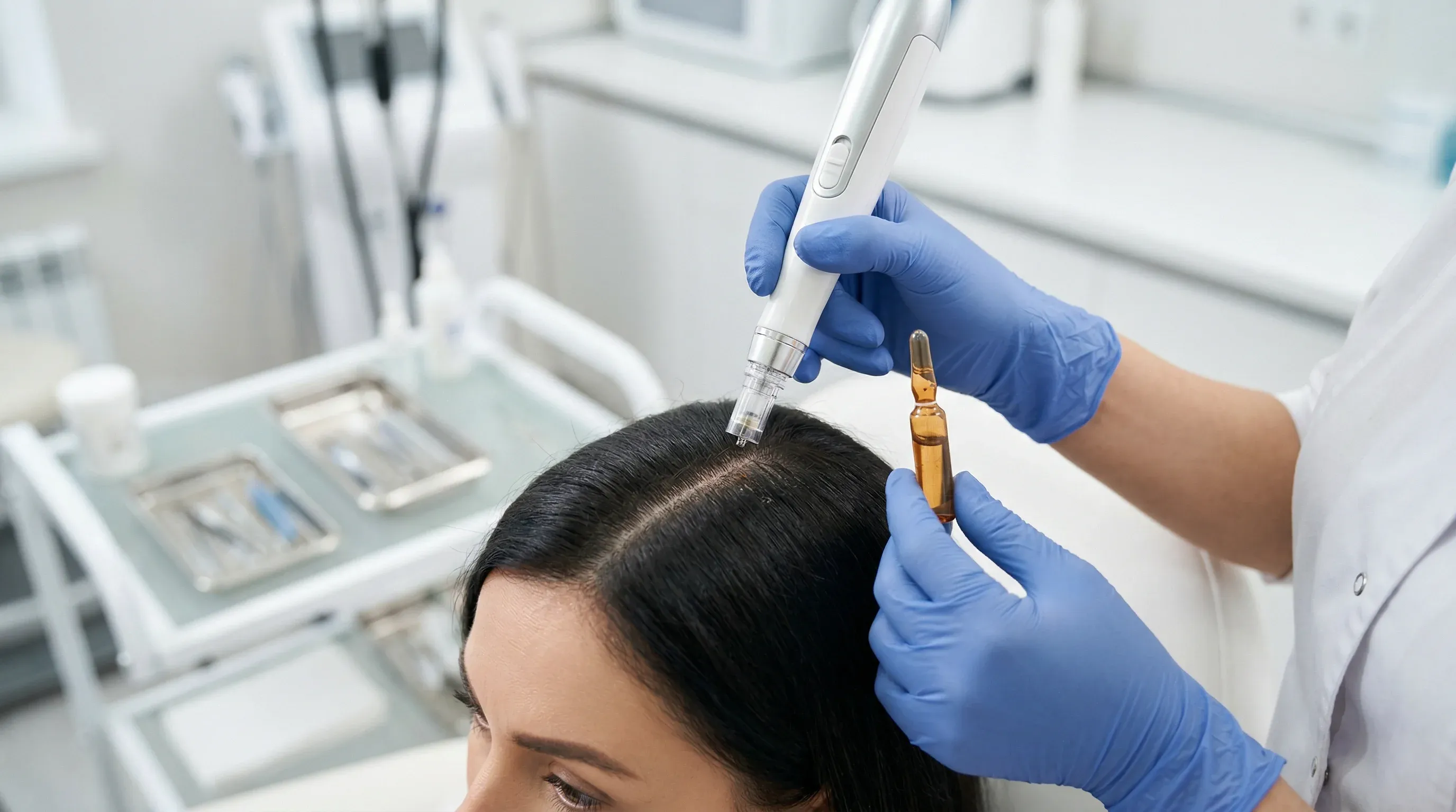 Doctor performing mesotherapy on patient's scalp