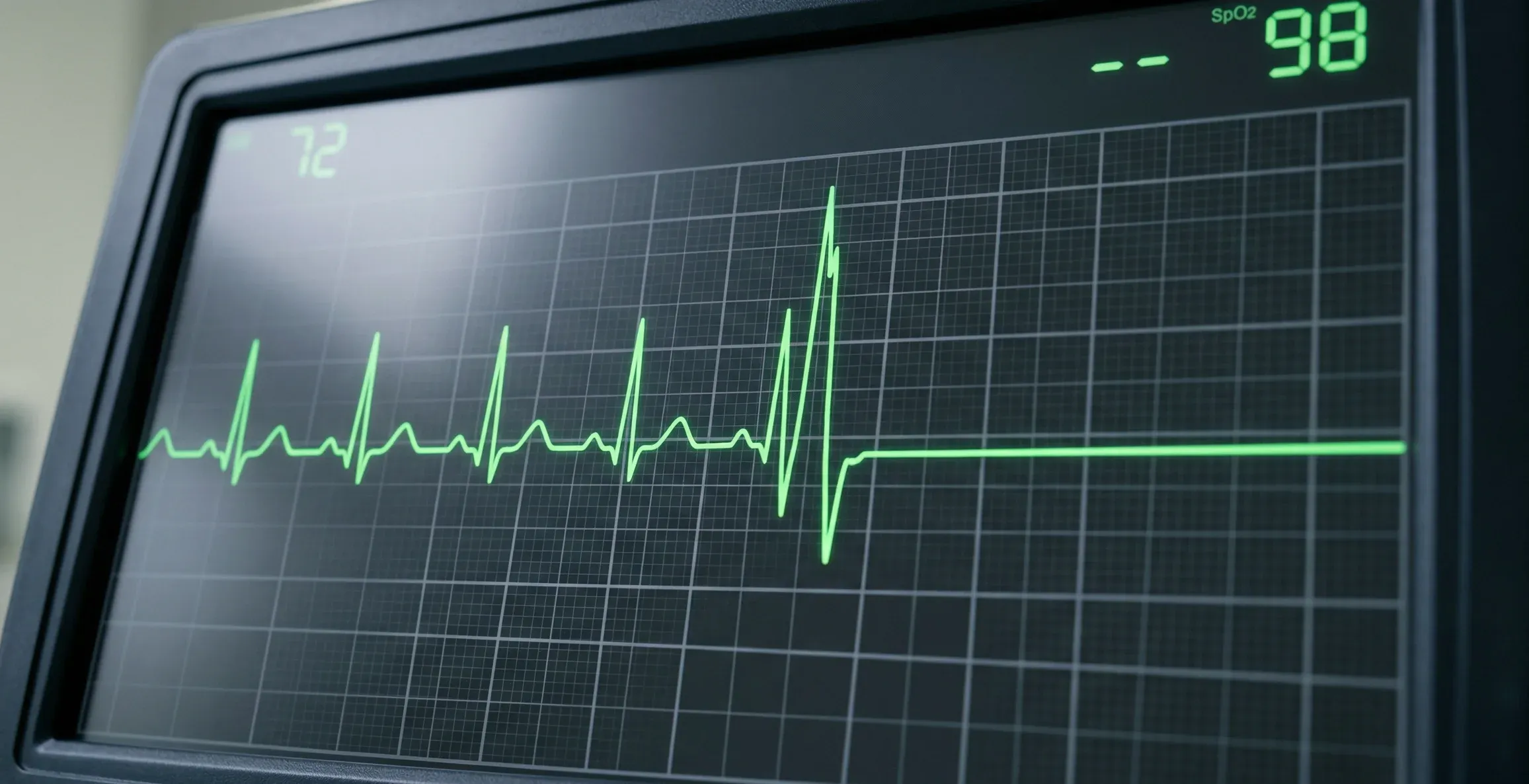 Premature ventricular contraction on electrocardiogram with a visible compensatory pause