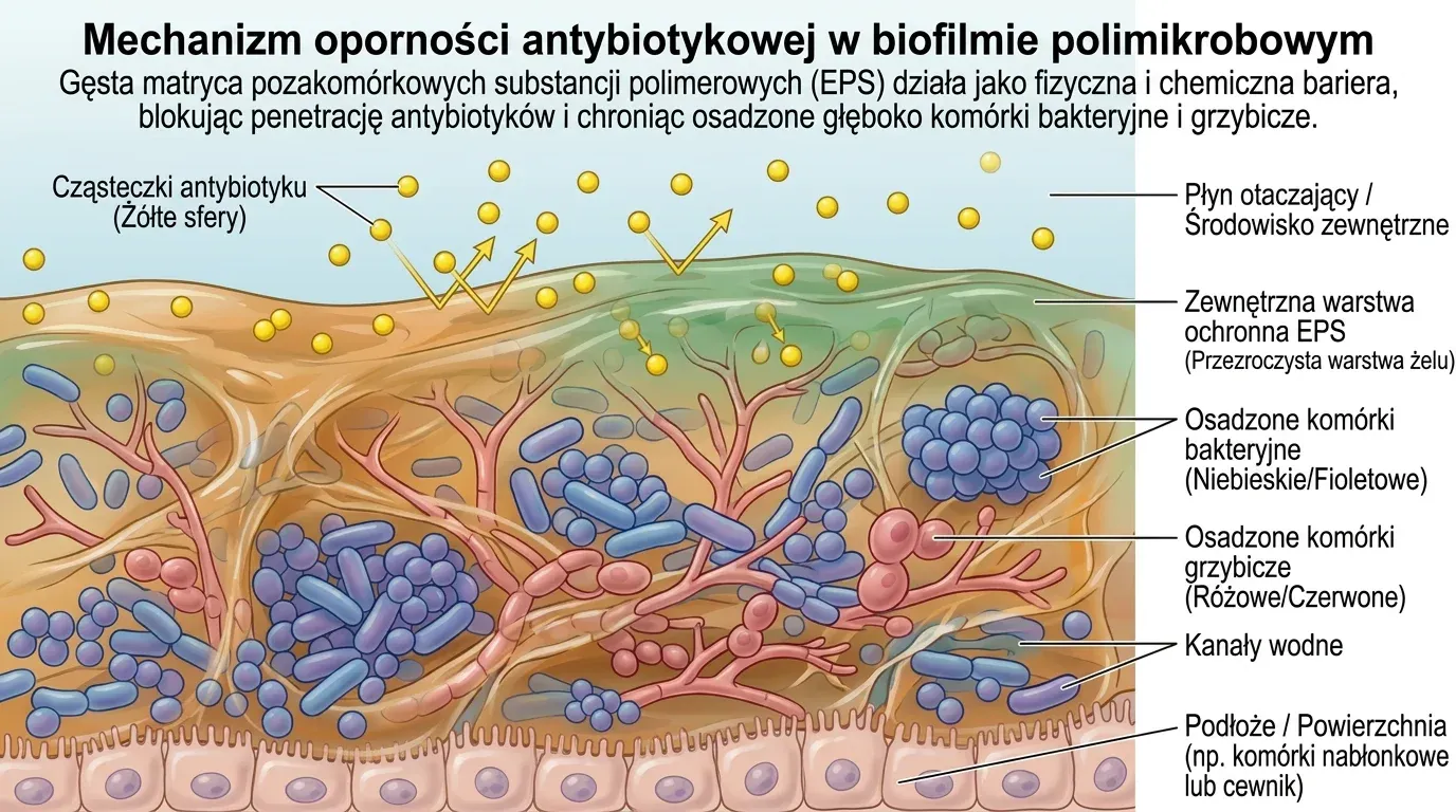 Bacterial biofilm structure blocking antibiotics